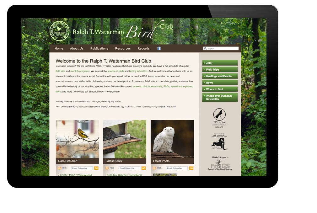 Photo of website for Waterman Bird Club