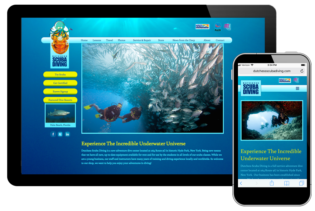 Photo of website for Dutchess Scuba Diving