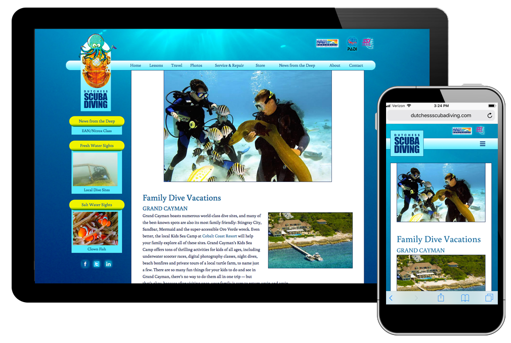 Photo of website for Dutchess Scuba Diving