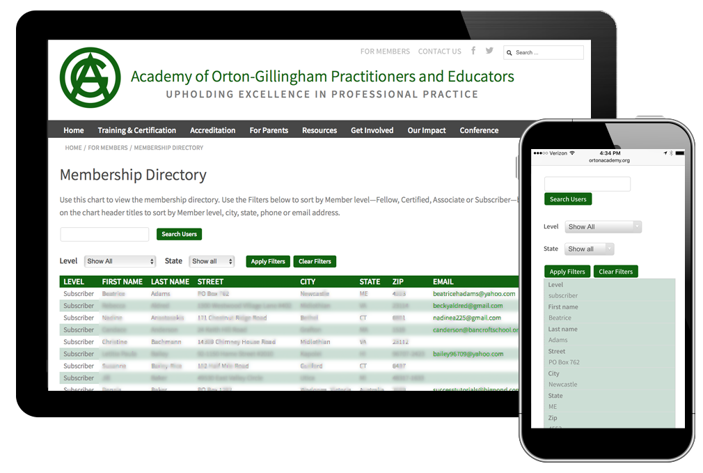 Photo of website for Academy of Orton-Gillingham Practitioners & Educators