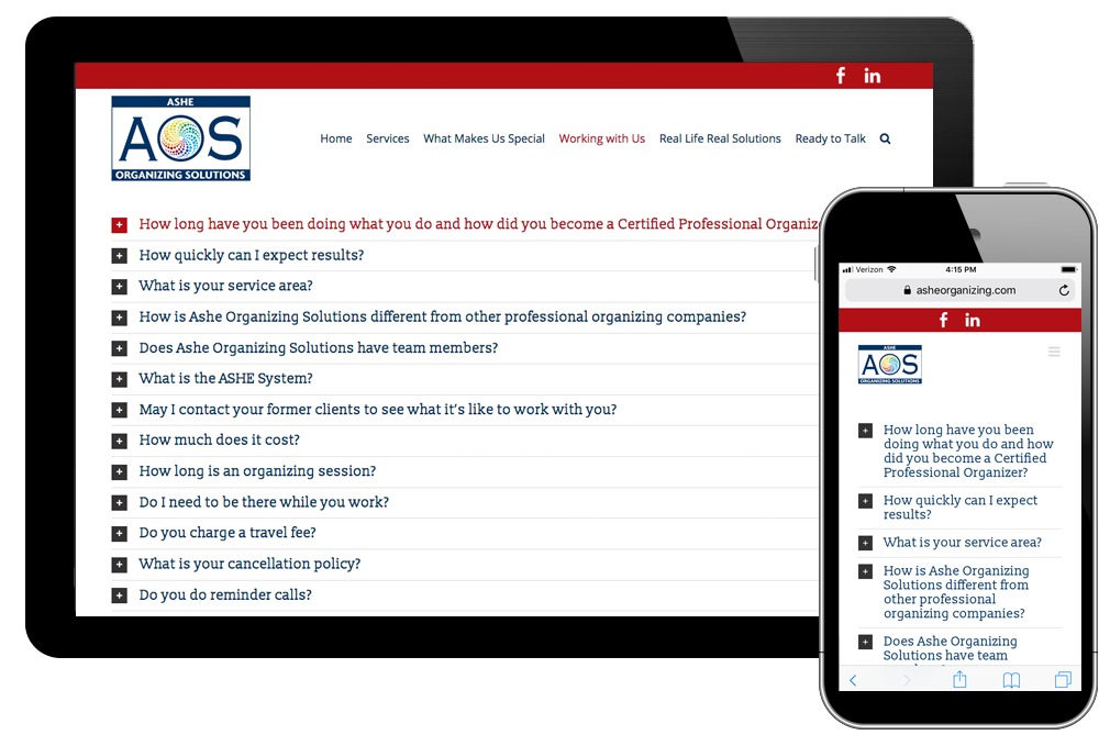 Photo of website for Ashe Organizing Solutions