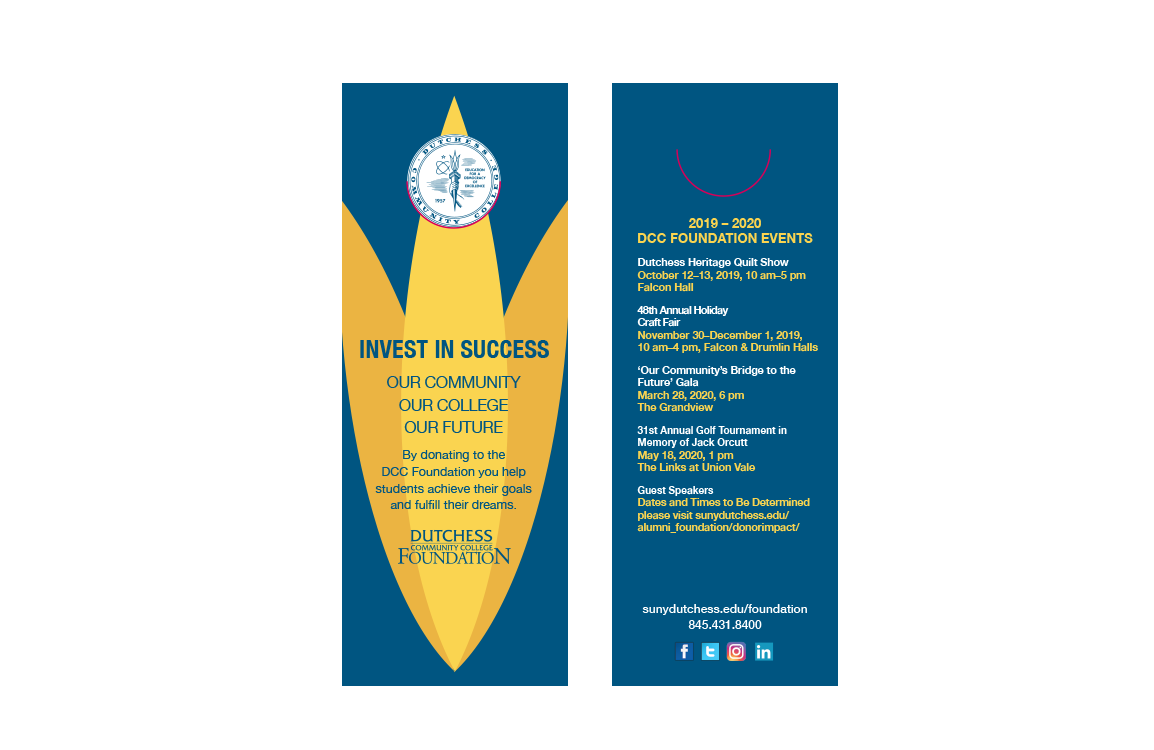 photo of book mark for Dutchess Community College Foundation with annual events