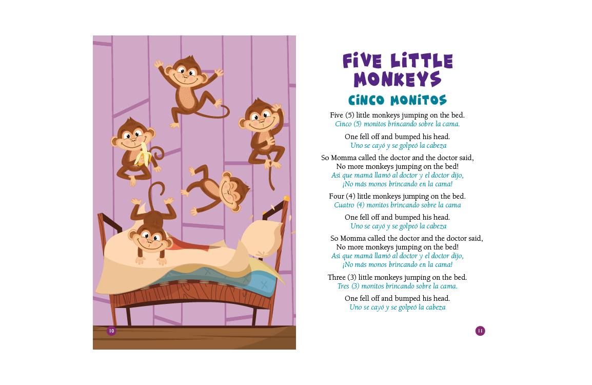 photo of illustration and lyrics to Five Little Monkeys
