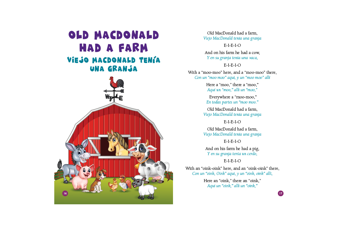 photo of illustration and lyrics to Old MacDonald had a Farm