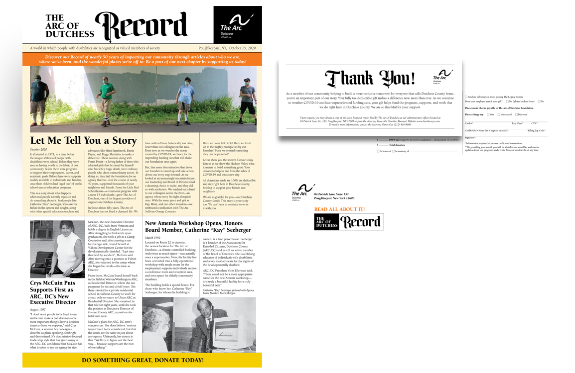 arcd-annual-appeal-2020 image of newspaper style annual appeal for The Arc of Dutchess