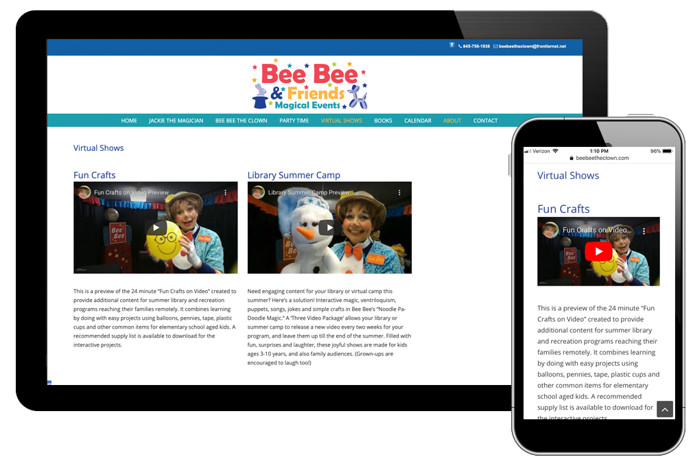 photo of virtual show page for Bee Bee the Clown