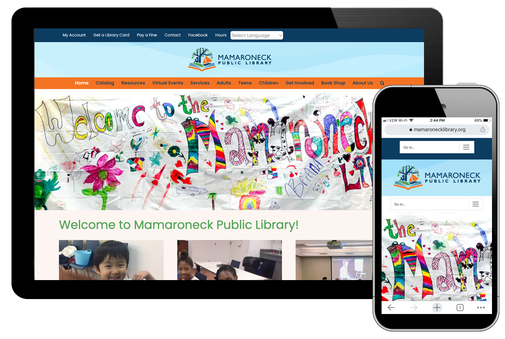 photo of home page on Mamaroneck Library website