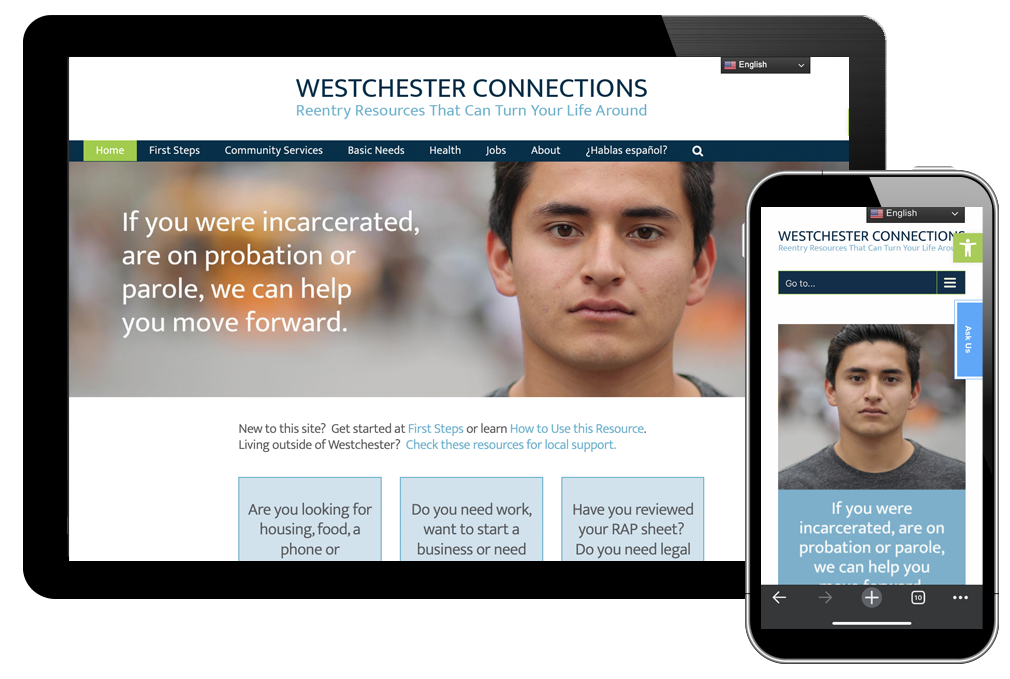 Westchester Connections home page on desktop and smart phone displays