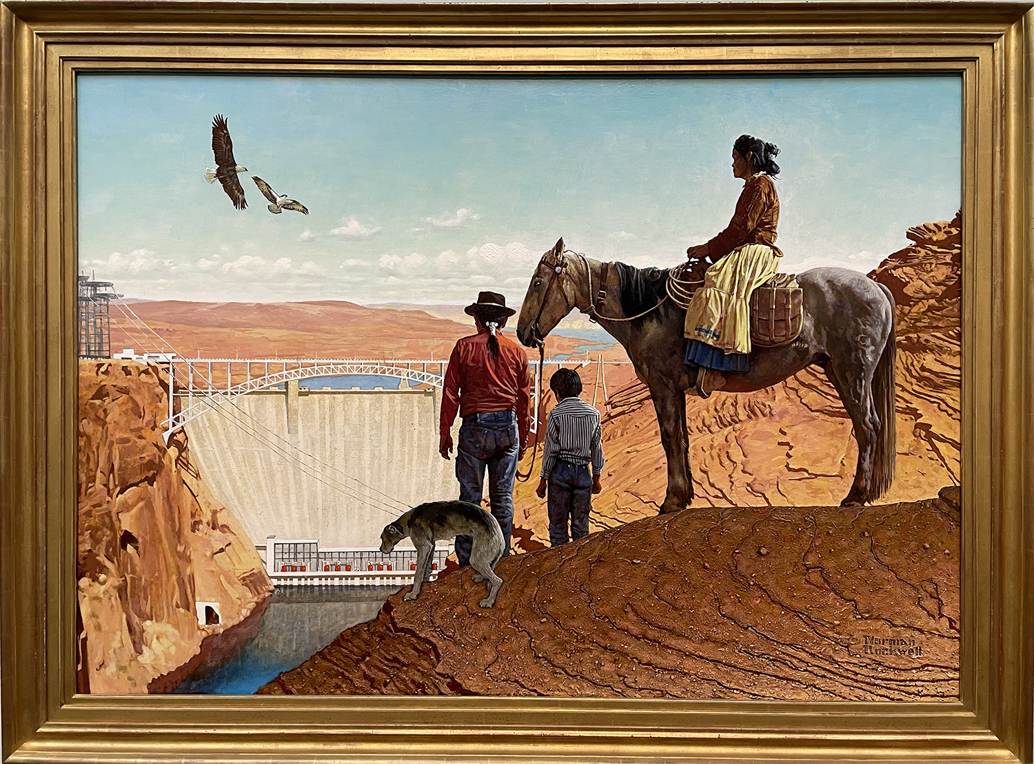 Navajo Family at Glen Canyon Dam by Normal Rockwell
