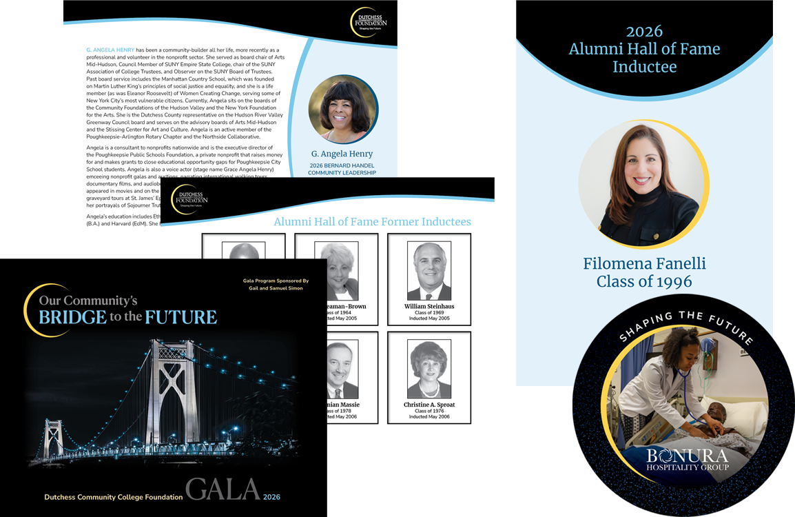 Bridge to the Future gala program, poster and ceiling circle