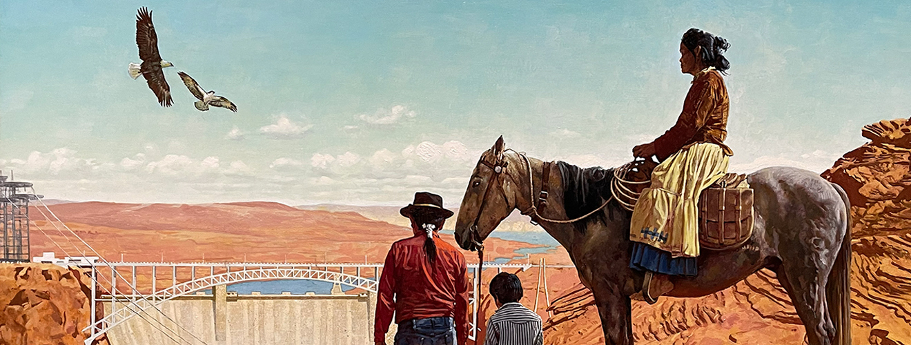 Navajo family at Glen Dam by Normal Rockwell