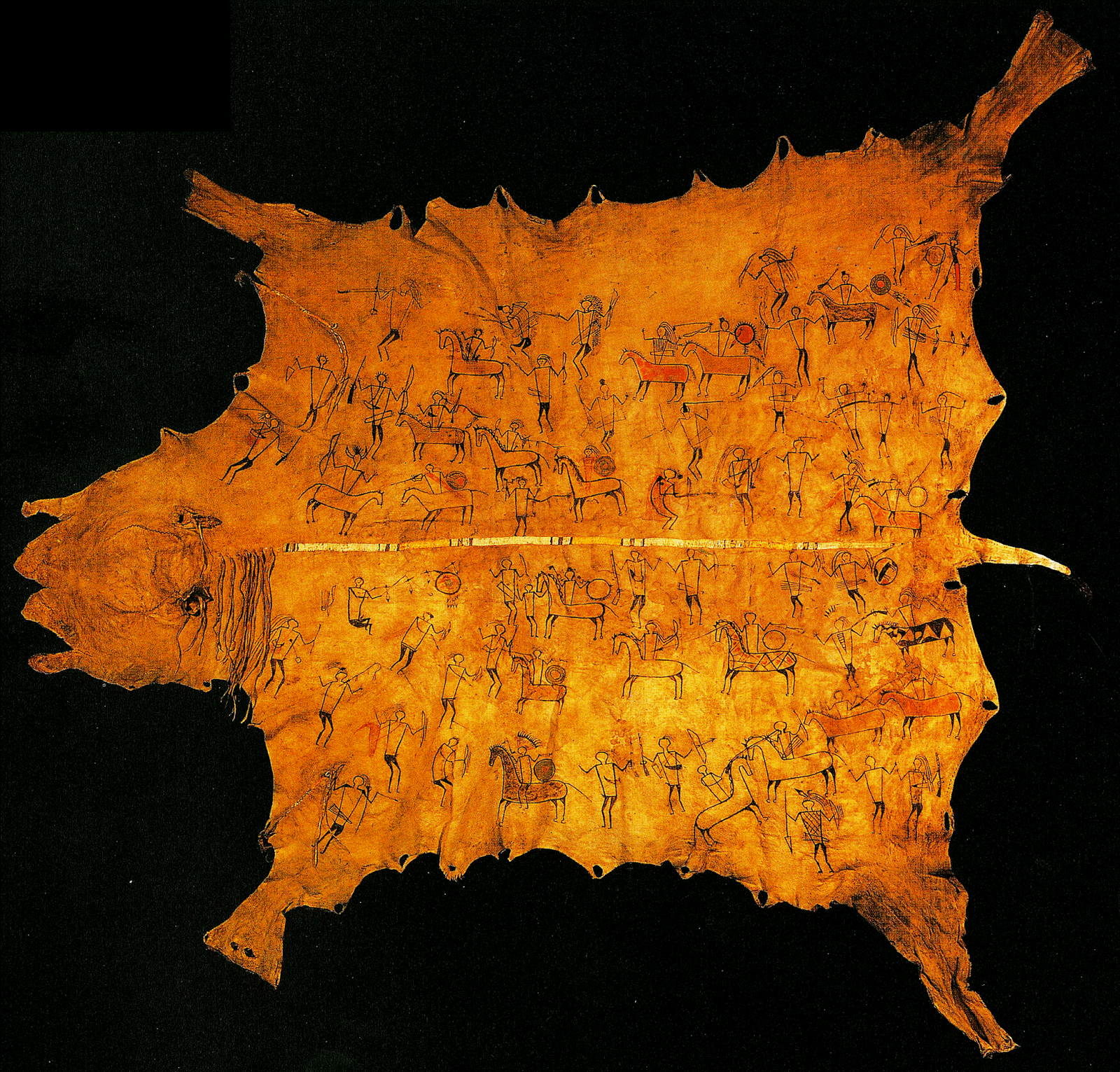 Pictographic Bison Robe depicting tribal war